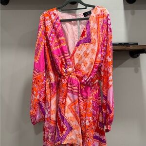 Vibrant Pink and Orange Patterned Romper